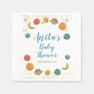 Planets Outer Space Baby Shower Gold Glitter Napkin
