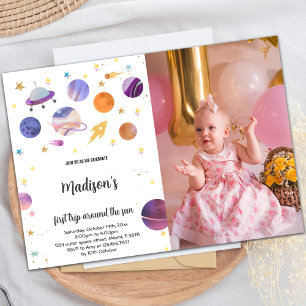 Planets Outer space Birthday Invitations w photo