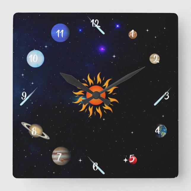 Planets/Outer Space Square Wall Clock (Front)