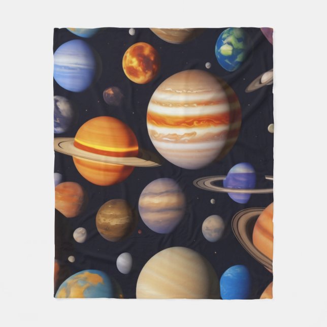 Planets Pattern Fleece Blanket (Front)