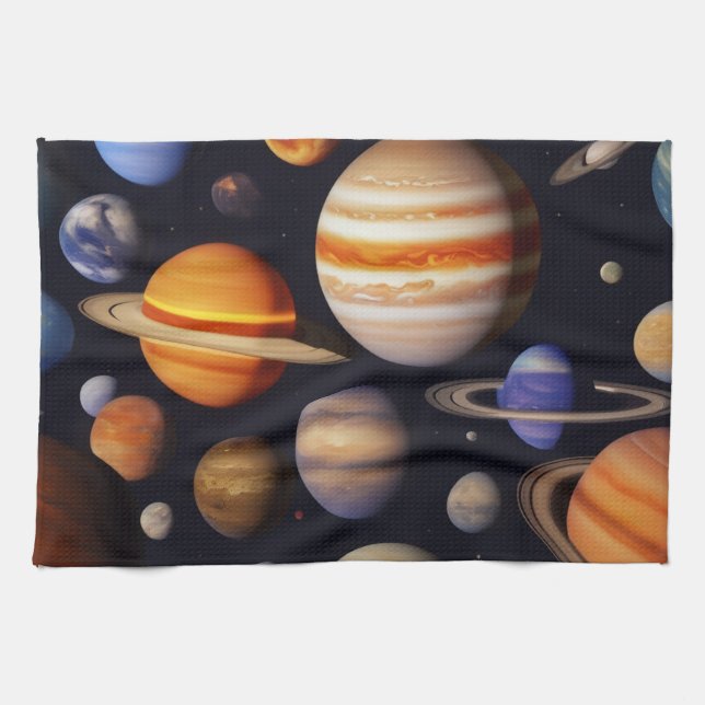 Planets Pattern Tea Towel (Horizontal)