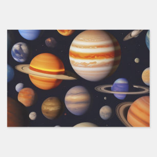 Planets Pattern Wrapping Paper Sheet