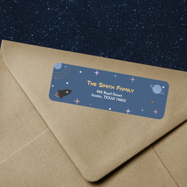 Planets & Rocket, Outer Space Return Address Label (Planets & Rocket, Outer Space Return Address Label)