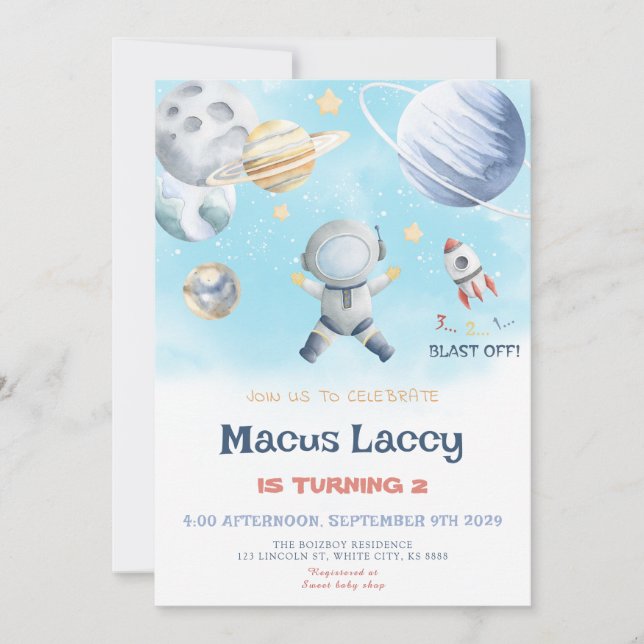 Planets Rocket Ship - Outer Space Birthday Invitation (Front)