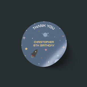Planets & Rocket, Space Birthday Thank You Sticker