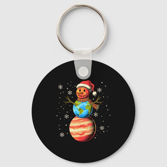 Planets Snowman Space Funny Christmas Astronomy Fo Key Ring (Front)