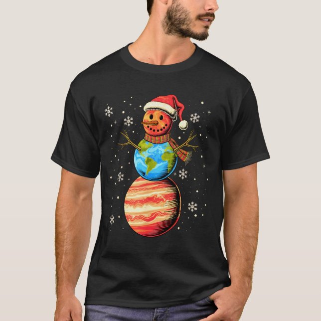 Planets Snowman Space Funny Christmas Astronomy Fo T-Shirt (Front)