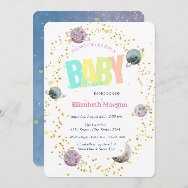 Planets,Stars Galaxy Baby Shower  Invitation (Front/Back)