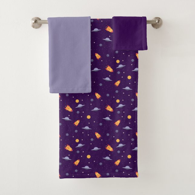 Planets stars pattern purple lavender set Towel (Insitu)