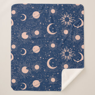 Planets & Stars Pattern Sherpa Blanket