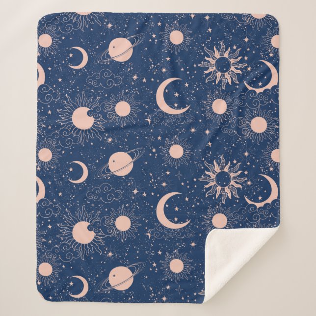 Planets & Stars Pattern Sherpa Blanket (Front)