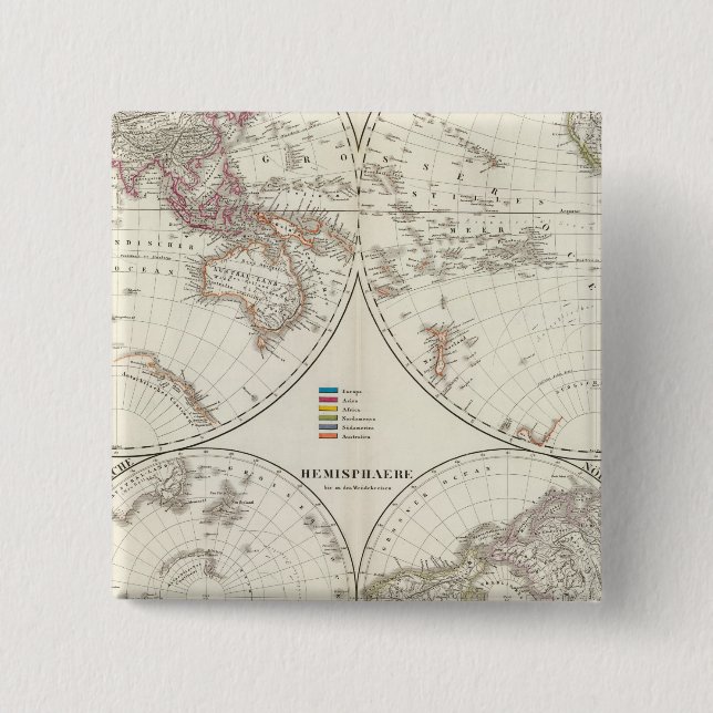 Planiglob der Erde Atlas Map 15 Cm Square Badge (Front)