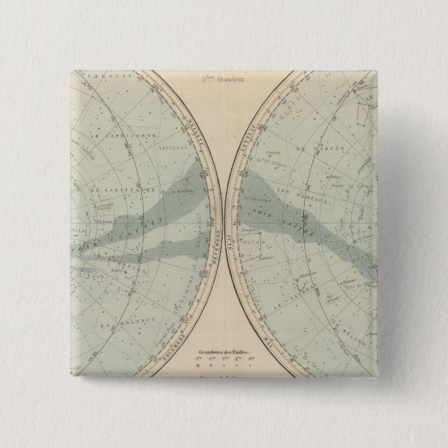 Planisphere Celeste Hemisphere 15 Cm Square Badge (Front)
