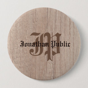Plank Board Wood Look Old Script Monogrammed 10 Cm Round Badge