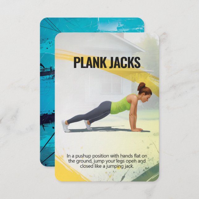 Plank Jacks Fitness Card with Blue Backing (Front/Back)