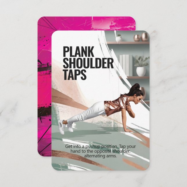 Plank Shoulder Taps Fitness Card with Pink Backing (Front/Back)