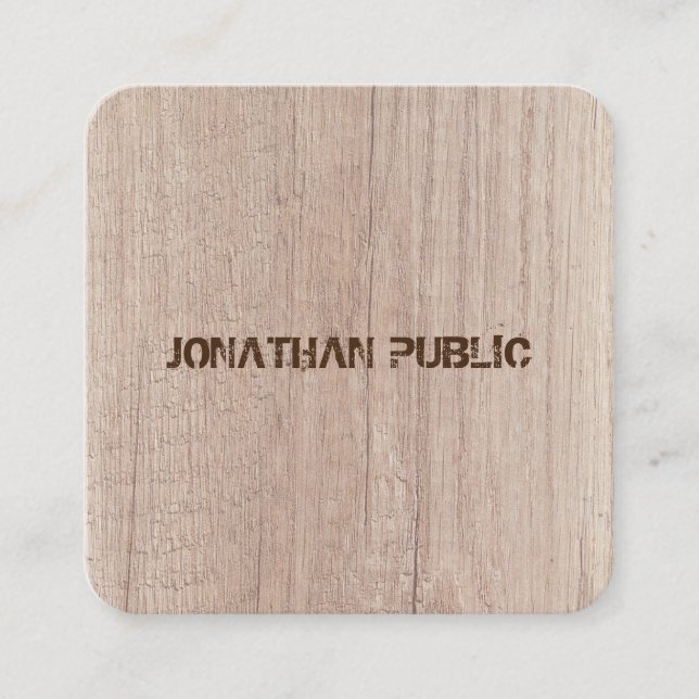 Plank Wood Board Look Distressed Text Template Square Business Card (Front)