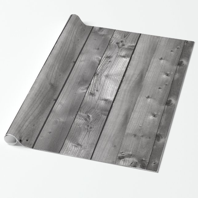 Planks of Knotty Grey Weathered Wood Wrapping Paper (Unrolled)