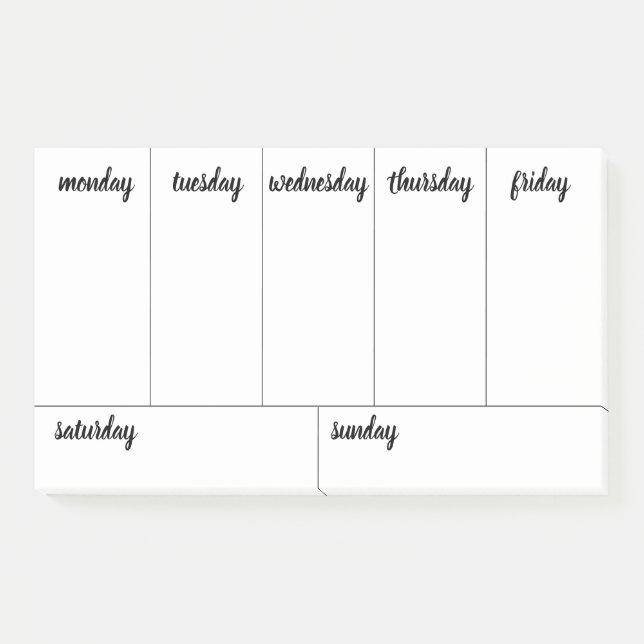 Planner Customisable 7 Day Tear Away Calendar Post-it Notes (Front)
