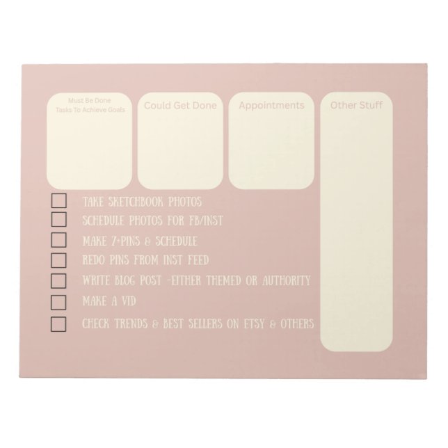 Planner For Small Business, Pink and Cream Notepad (Front)
