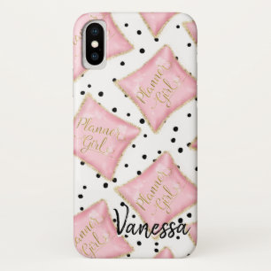 Planner Girl Pink Gold Pillow Dots Personalized iPhone X Case