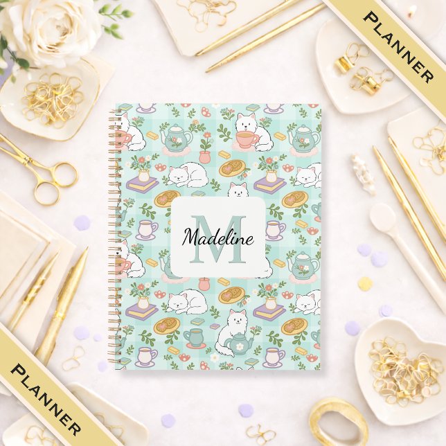 Planner Monogram Tea & Bookish Cats Green (Creator Uploaded)