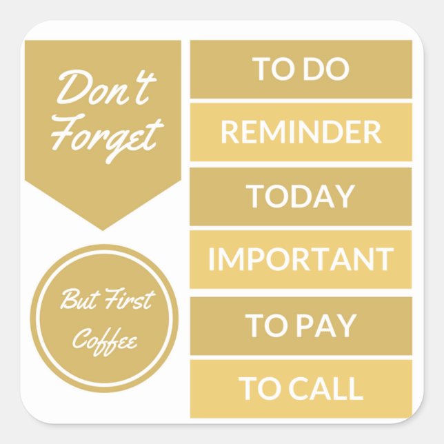 Planner Stickers: Daily Reminder in Gold Square Sticker (Front)