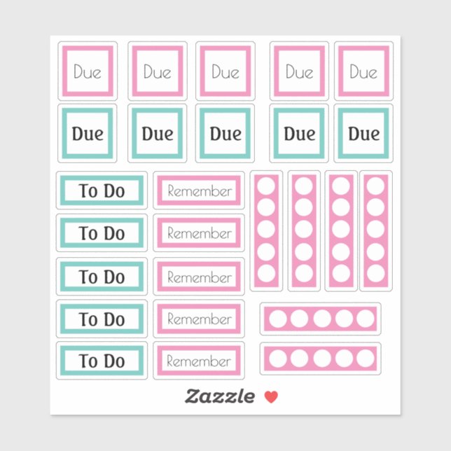Planner Stickers To Do and Remember in Pink Teal (Sheet)