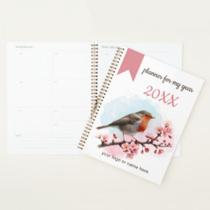 Planner Watercolor Robin With Cherry Blossoms