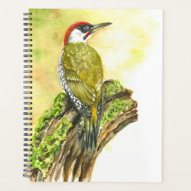 Planner with Watercolor Green Woodpecker (Front)