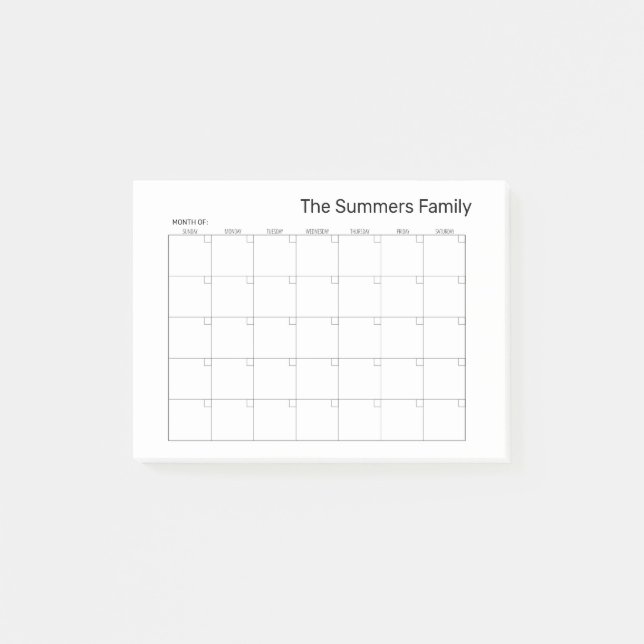 Planning Blank Calendar Month Family Personalised  Post-it Notes (Front)