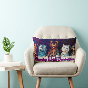 Planning World Domination, Meeting by Louis Wain Lumbar Cushion