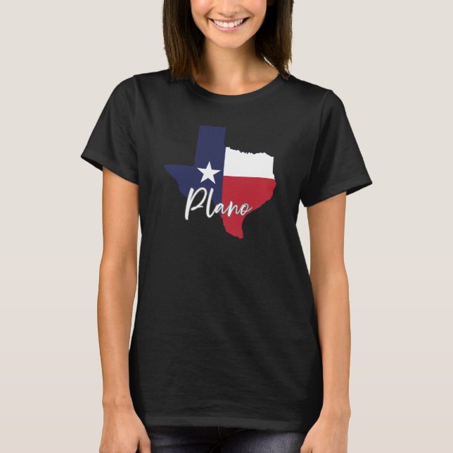 Plano, Texas Flag Map Women's Black T-Shirt (Front)