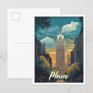 Plano Texas USA Art Vintage Travel Illustration Postcard