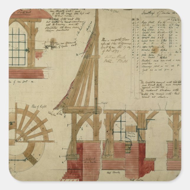 Plans for the Red House, Bexley Heath (pen and ink Square Sticker (Front)