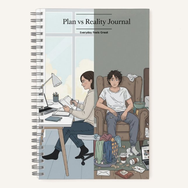 Plans vs Reality Spiral Notebook – Funny Journal (Front)