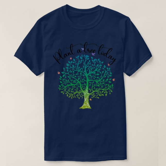 Plant A Tree Today Cool Environmental Pattern T-Shirt (Design Front)