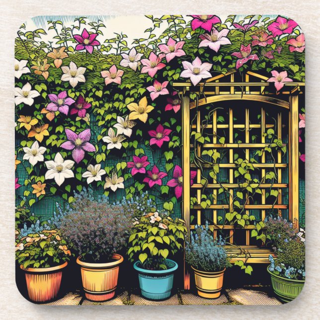 Plant and Gardening Lovers Clematis Trellis Coaster (Front)