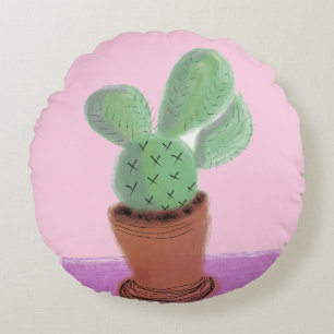 Plant Cactus Green Purple houseplants  Round Cushion