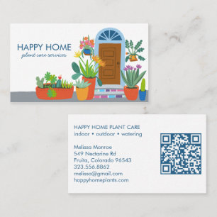 Plant Care Plant Sitting Cute Front Door QR Code Business Card