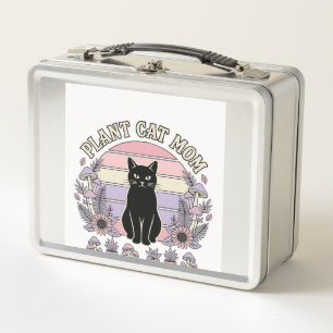 Plant Cat Mum Cat Plants Cottagecore Vintage Vecto Metal Lunch Box