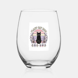Plant Cat Mum Cat Plants Cottagecore Vintage Vecto Stemless Wine Glass