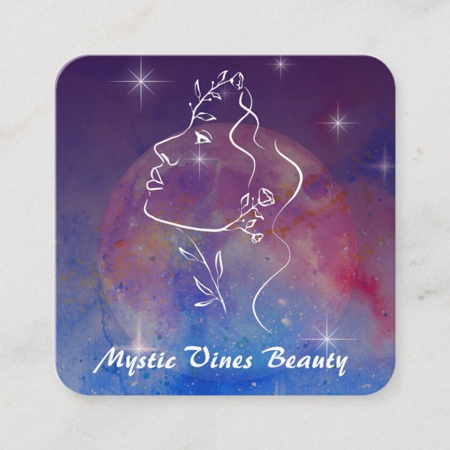 *~* Plant Cosmic Moon Goddess Floral QR Botanical Square Business Card (Front)