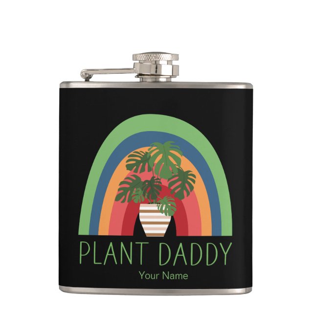 Plant Daddy Boho Rainbow Garden Monstera Leaves Hip Flask (Front)