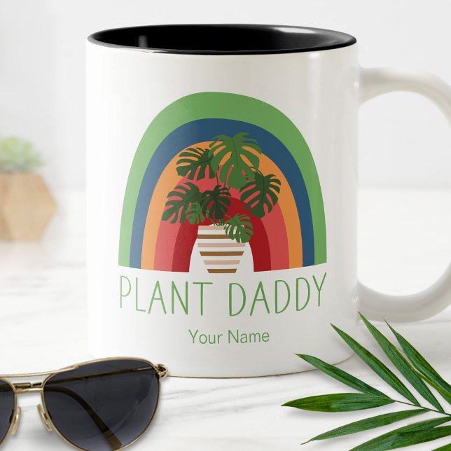 Plant Daddy Boho Rainbow Garden Monstera Leaves Two-Tone Coffee Mug (Creator Uploaded)