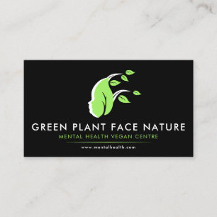 Plant Face Nature Vegan black Business Card