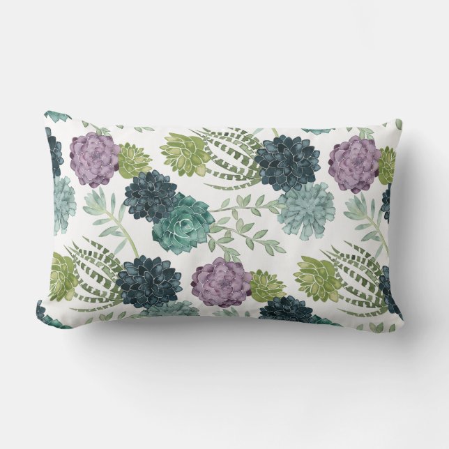 Plant Happiness Collection Succulent Pattern Lumbar Cushion (Front)