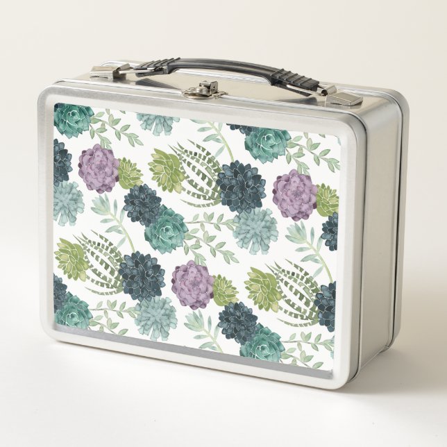 Plant Happiness Collection Succulent Pattern Metal Lunch Box (Front)