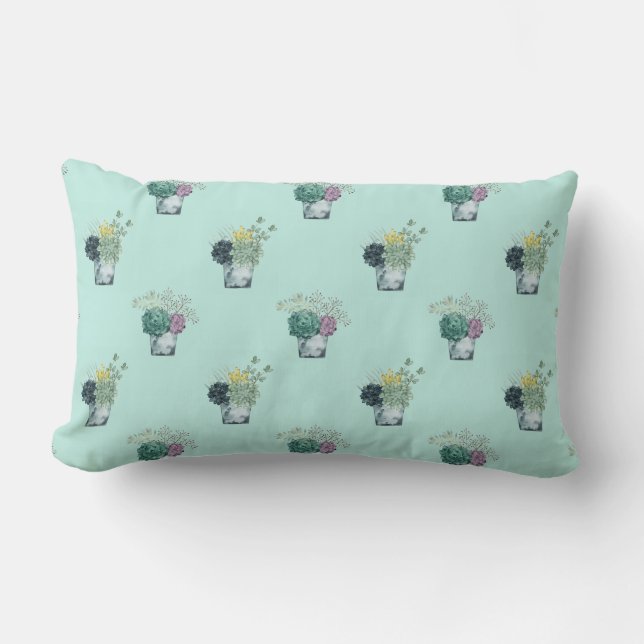 Plant Happiness Collection | Succulents Lumbar Cushion (Front)