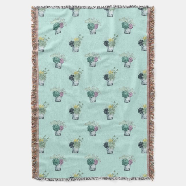Plant Happiness Collection | Succulents Throw Blanket (Front Vertical)